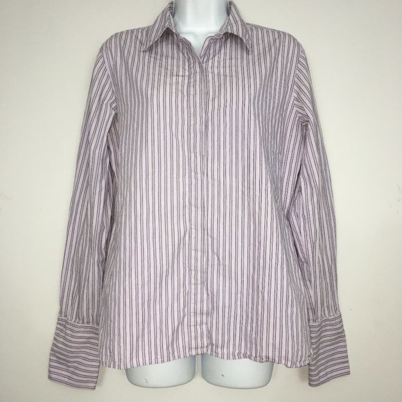 New York & Company Tops - New York & Company Womens M Dress Shirt Purple Black Strip Button Up Long Sleeve